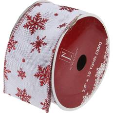 Northlight Seasonal 12pk. Red Snowflakes Burlap Wired Ribbon White