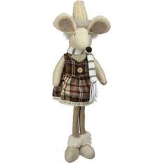 Northlight 21" Brown Standing Girl Mouse Plaid Dress Christmas Tabletop Figurine