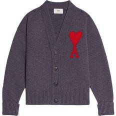 Red Cardigans Ami Paris Tonal Large A Heart Cardigan - Grey