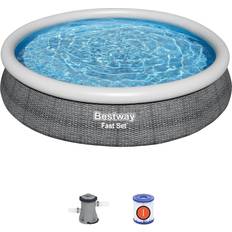 Bestway Inflatable Pools Bestway Fast Set 12'x30" Round Inflatable Outdoor Above Ground Swimming Pool Set 29.72 Grey