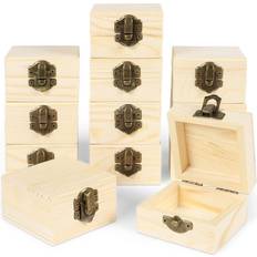 6 Pack Unfinished Wooden Boxes with Hinged Lids, Pinewood Magnetic