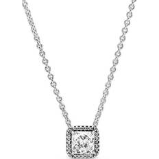 Pandora Square Sparkling Halo Necklace- Silver/Transparent