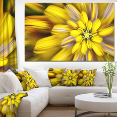 Design Art "Massive Yellow Fractal Flower" Extra Large Floral Canvas Print Wall Decor