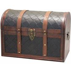 Brown Chests Vintiquewise Wooden Round Top Treasure Chest