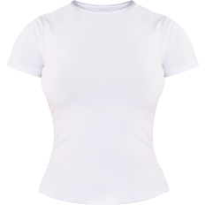 PrettyLittleThing White Tops PrettyLittleThing Cotton Blend Fitted Crew Neck T-shirt - Basic White