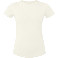 PrettyLittleThing White Clothing PrettyLittleThing Cotton Blend Fitted Crew Neck T-shirt - Besic Cream