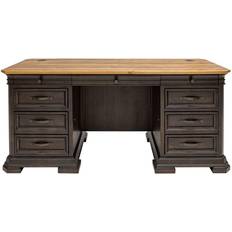 Dark wood writing desk 68in W Double Pedestal Executive Writing Desk