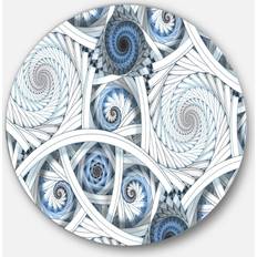 Design Art White Spiral with Blue Fractal Disc Large Circle Metal Framed Art