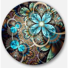 Design Art 'Colorful Fractal Flowers with Blue Shade' Digital Round Wall Decor