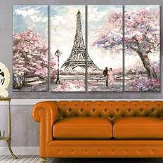 Design Art "Eiffel with Pink Flowers" Landscape Wall Print on Framed Art