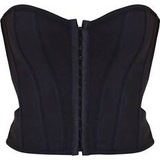 Polyester - Women Shapewear & Under Garments PrettyLittleThing Bandage Hook & Eye Structured Corset - Black