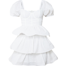 PrettyLittleThing White Dresses PrettyLittleThing Crinkle Cup Detail Tiered Skirt Skater Dress - White