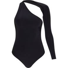 PrettyLittleThing Polyester Bodysuits PrettyLittleThing One Shoulder Asymmetric Bodysuit - Black