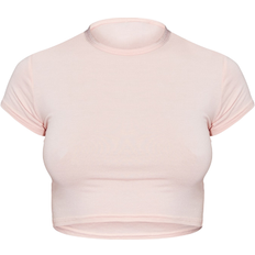 PrettyLittleThing Basic Short Sleeve Crop T-shirt - Nude