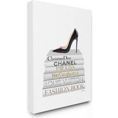 Stupell Industries Pink Gold Heels Bookstack Fashion Design by