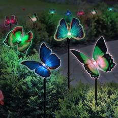 Ground Lighting Exhart Solar Fiber Optic Butterfly Garden Stake Six Ground Lighting