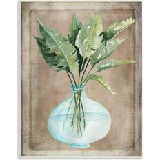 Wall Decorations Stupell Industries Green Plant Leaves Glass Vase Rustic Border Painting Framed Art