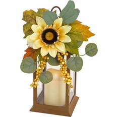 National Tree Company Sunflower and Eucalyptus Decorated Harvest 13 Lantern