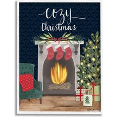 Stupell Industries Cozy Christmas Fireplace Mantle Graphic White Print Framed Art