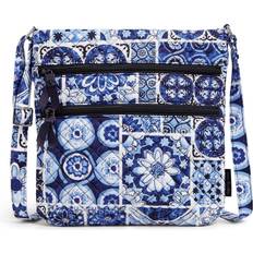 Vera Bradley Damen Hipster-Geldbörse 3 Reißverschlüssen Umhängetasche, Island Tile Blue – recycelte Baumwolle