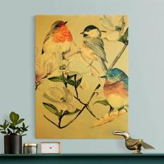 Golden Wanddekos Leinwandbild Gold Bunte Vögel auf Wanddeko