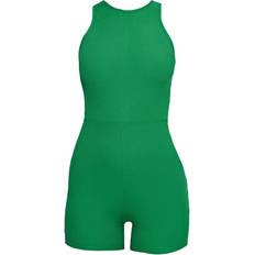 PrettyLittleThing Polyester Jumpsuits & Overalls PrettyLittleThing Ribbed Racer Neck Unitard - Green