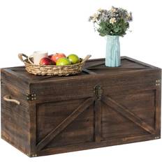 Vintiquewise Large Wooden Lockable Trunk Farmhouse Style Rustic Lined Chest Rope Storage Box