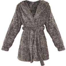 PrettyLittleThing Polyester Sleepwear PrettyLittleThing Fluffy Dressing Gown - Charcoal