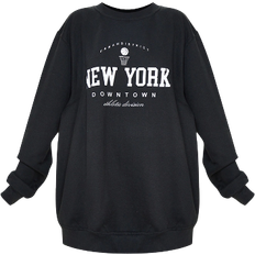 PrettyLittleThing New York Downtown Slogan Printed Sweatshirt - Black