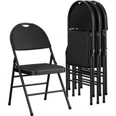 Black metal outdoor chairs Cosco Commercial XL Comfort Fabric Padded Metal Folding Chair 4-Pack Black