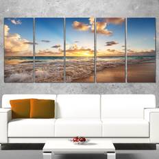 Design Art "Sunrise on Beach of Caribbean Sea" Large Seashore Canvas Print Wall Decor