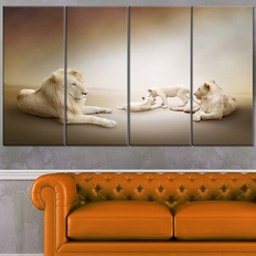 Design Art "White Lion Family " Large Animal on Canvas Wall Decor