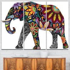 Design Art "Yellow Cheerful Elephant" Animal Canvas Print Wall Decor