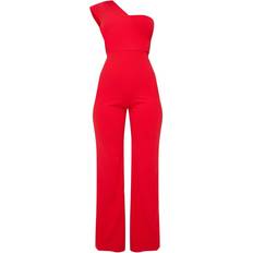 PrettyLittleThing Red Jumpsuits & Overalls PrettyLittleThing Drape One Shoulder Jumpsuit - Red