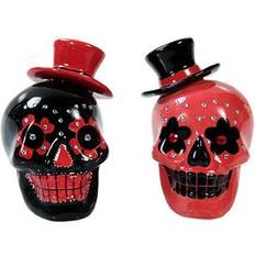 Red Spice Mills Pacific Giftware Day of Dead Sugar Black Skulls Salt Pepper Shakers Set Top Hat Spice Mill