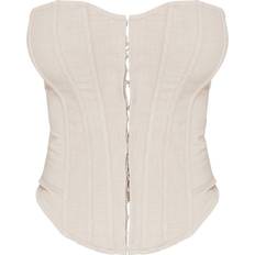 PrettyLittleThing Floral Woven Jacquard Ruched Bust Spilt Hem Corset - Nude  • Price »