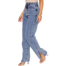 PrettyLittleThing Petite Vintage Wash Split Hem Jeans - Blue