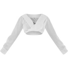 PrettyLittleThing Polyester Tops PrettyLittleThing Bardot Twist Front Crop Blouse - White