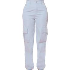 PrettyLittleThing Shape Buckle Detail Cargo Wide Leg Trousers - Baby Blue