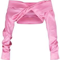 PrettyLittleThing Bardot Twist Front Crop Blouse - Candy Pink