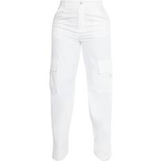 PrettyLittleThing White Pants & Shorts PrettyLittleThing Shape Buckle Detail Cargo Wide Leg Trousers - White
