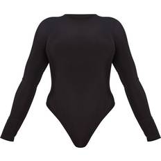 PrettyLittleThing Shape Slinky Long Sleeve Bodysuit - Black