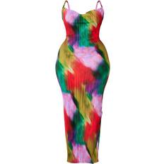 Long Dresses PrettyLittleThing Printed Plisse Cowl Neck Maxi Dress Plus Size - Multi
