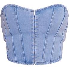 Cotton - Women Shapewear & Under Garments PrettyLittleThing Denim Hook and Eye Structured Corset - Light Blue Wash