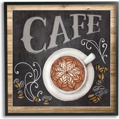 Framed Art Stupell Industries Chalkboard Style Cafe Sign Latte Coffee Beans Motif Framed Art