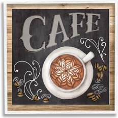 Framed Art Stupell Industries Chalkboard Style Cafe Sign Latte Coffee Beans Motif Framed Art