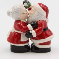 Red Spice Mills Ceramic Kissing Santa & Mrs. Claus the Salt Shakers Spice Mill