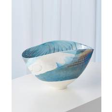 Turquoise Feather Swirl Serving Bowl