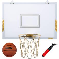 Indoors Basketball Hoops Franklin Sports Mini Basketball Hoop Premium Gold Chrome Wall Mounted Backboard Mini Hoop w/ Rim Net Mini Ball Included in White/Yellow White/Yellow