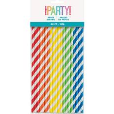 Unique Party 63686 63686 Papierstrohhalme farbig gestreift 40 Stück